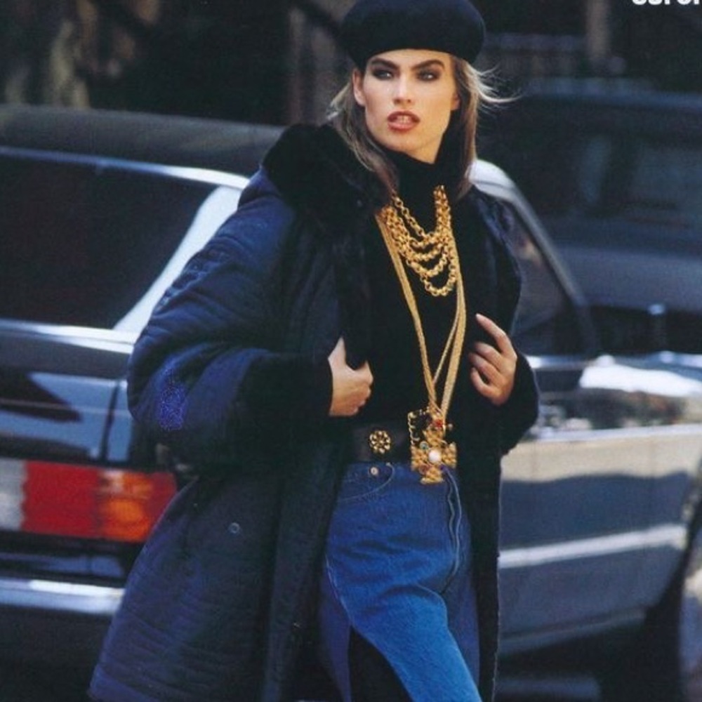 Vintage Blue Jones New York Parka Fur trims Mob Wife Vibes - Picture 1 of 5